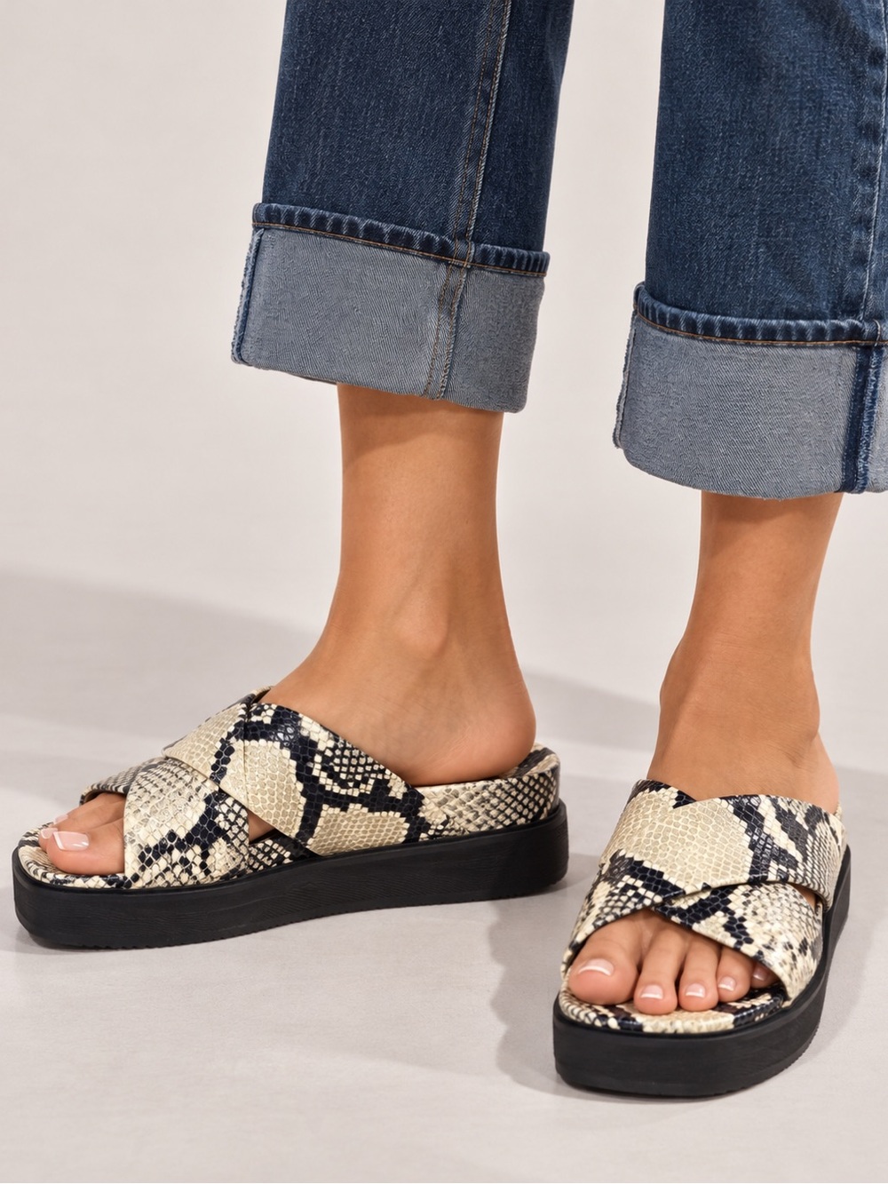 Paris Texas Portland Platform Slide Sandals Python Leather US 8 EU 38 NWOT